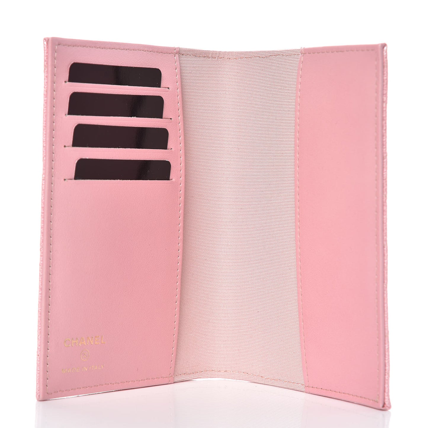 Iridescent Caviar Quilted Passport Holder Pink