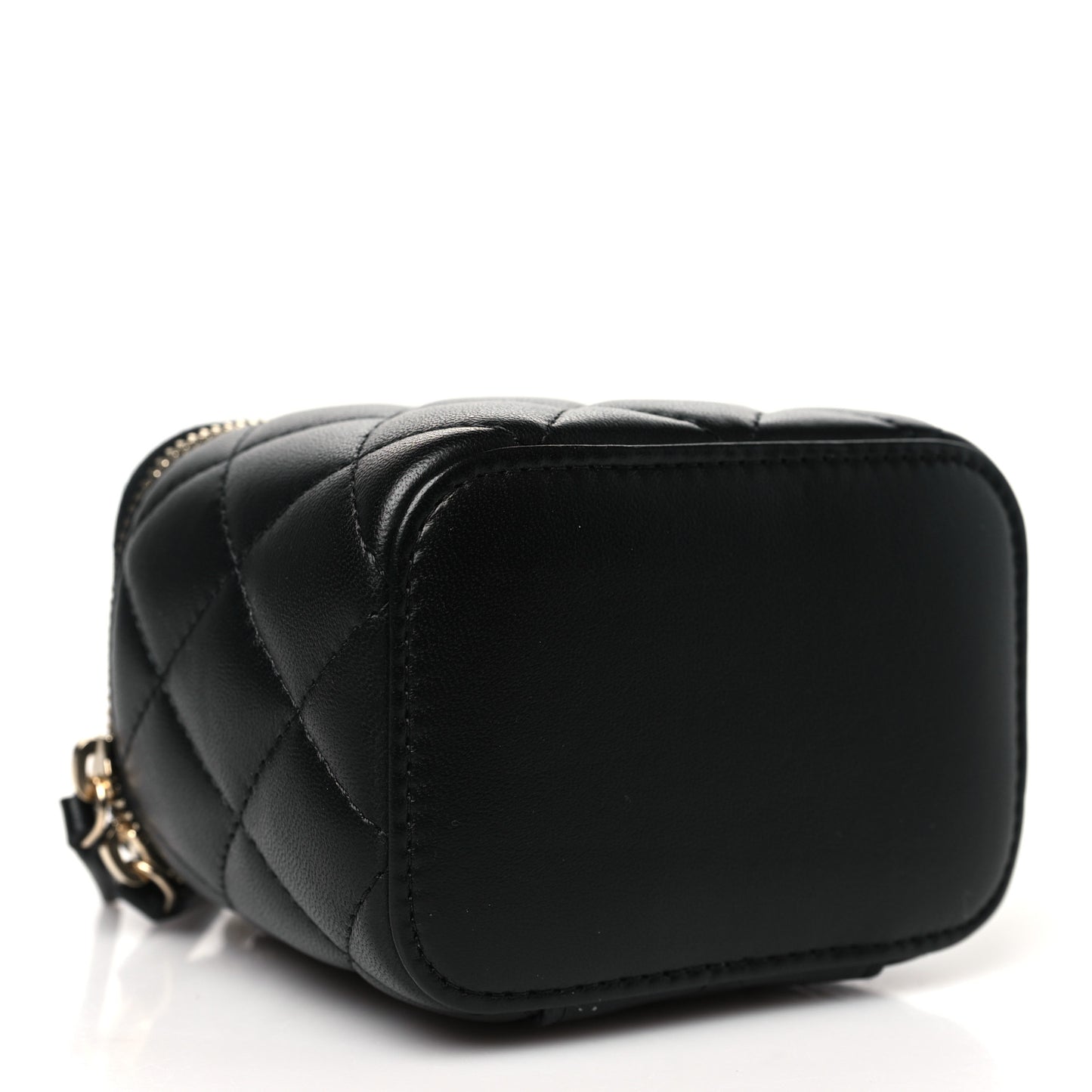 Lambskin Quilted Mini Pearl Crush Vanity Case With Chain Black