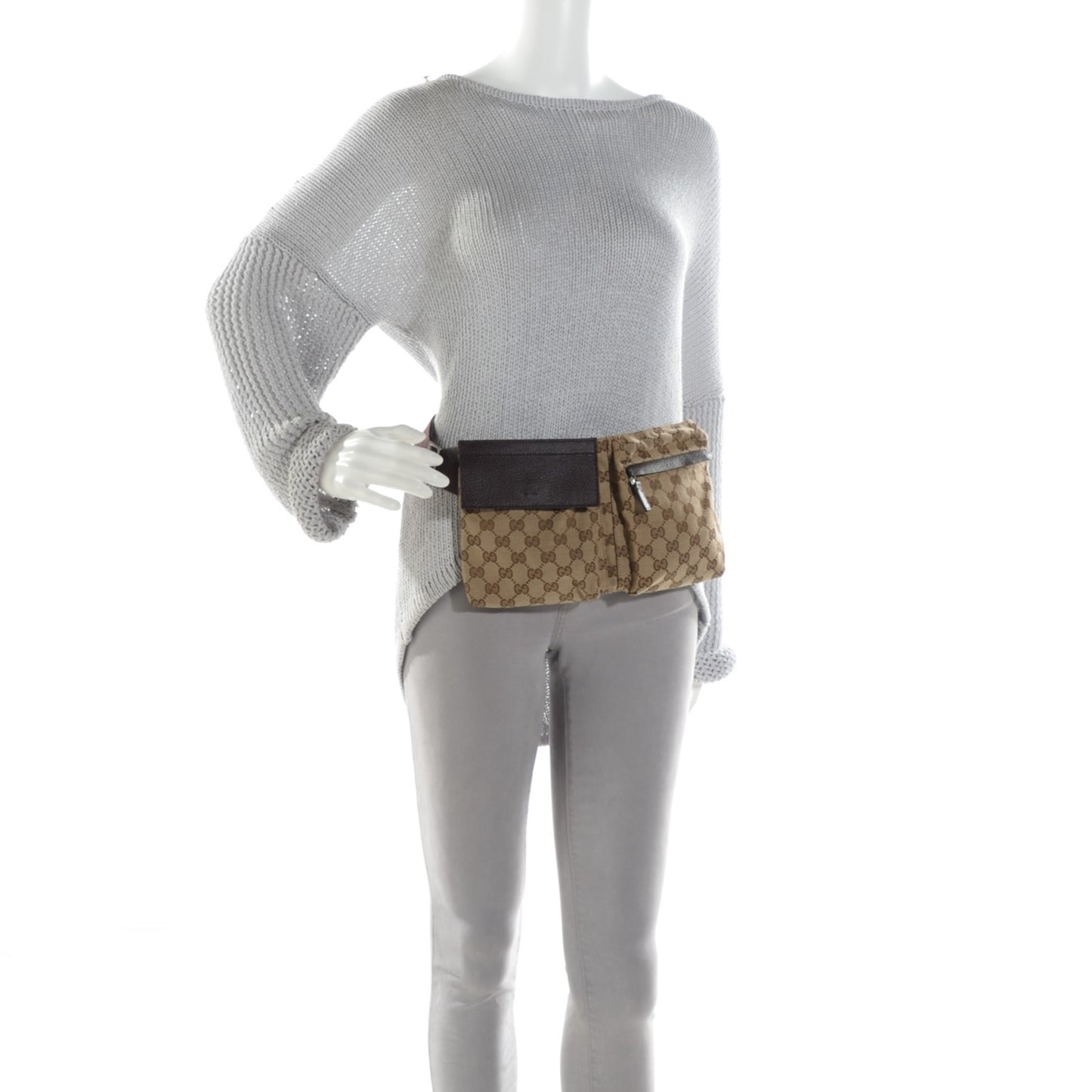 GG Monogram Double Pocket Belt Bag Dark Brown