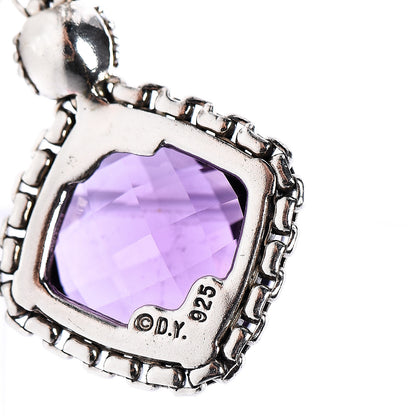 David Yurman Sterling Silver Diamond Amethyst Cushion On Point Drop Earrings 4 of 4