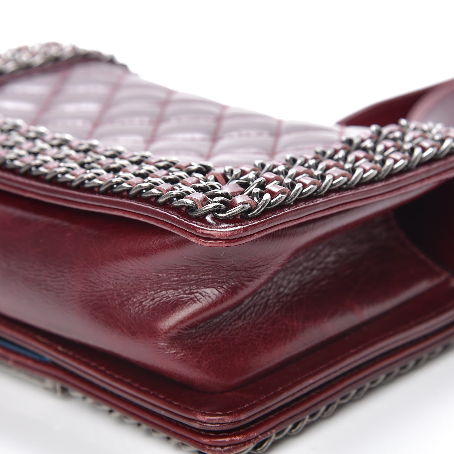 Chanel Glazed Calfskin Quilted Small Boy Chained Flap Burgundy 14 of 18