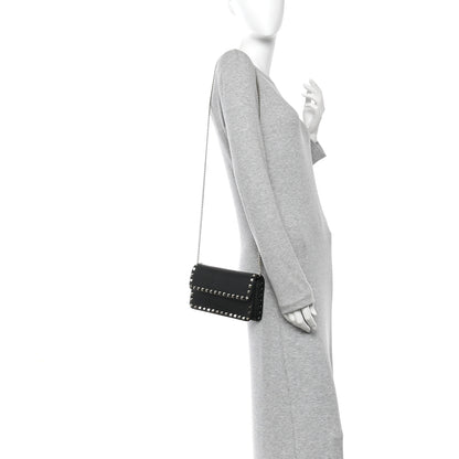 Valentino Garavani Pebbled Calfskin Rockstud Flap Wallet On Chain Black 2 of 11