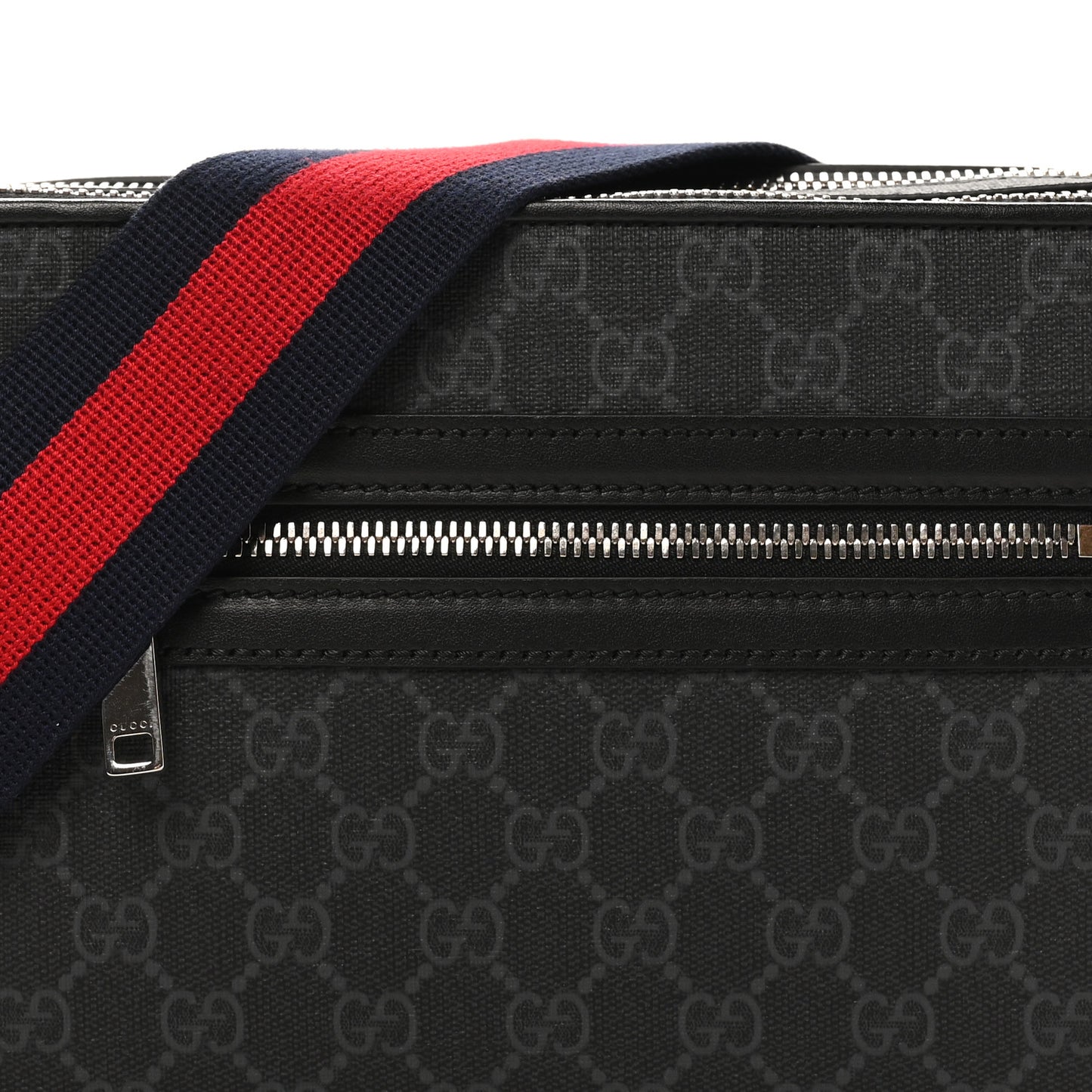 GG Supreme Monogram Web Small Shoulder Bag Black Grey