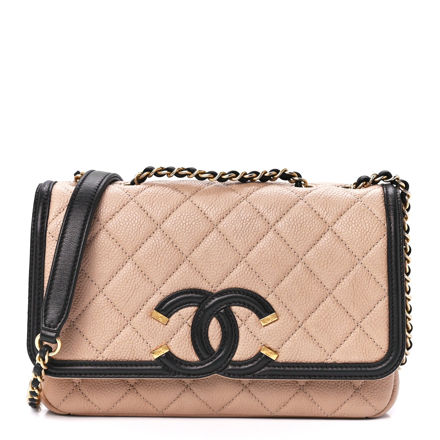 Chanel Caviar Quilted Small CC Filigree Flap Beige Black 1 of 11