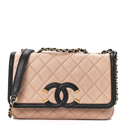 Chanel Caviar Quilted Small CC Filigree Flap Beige Black 1 of 11