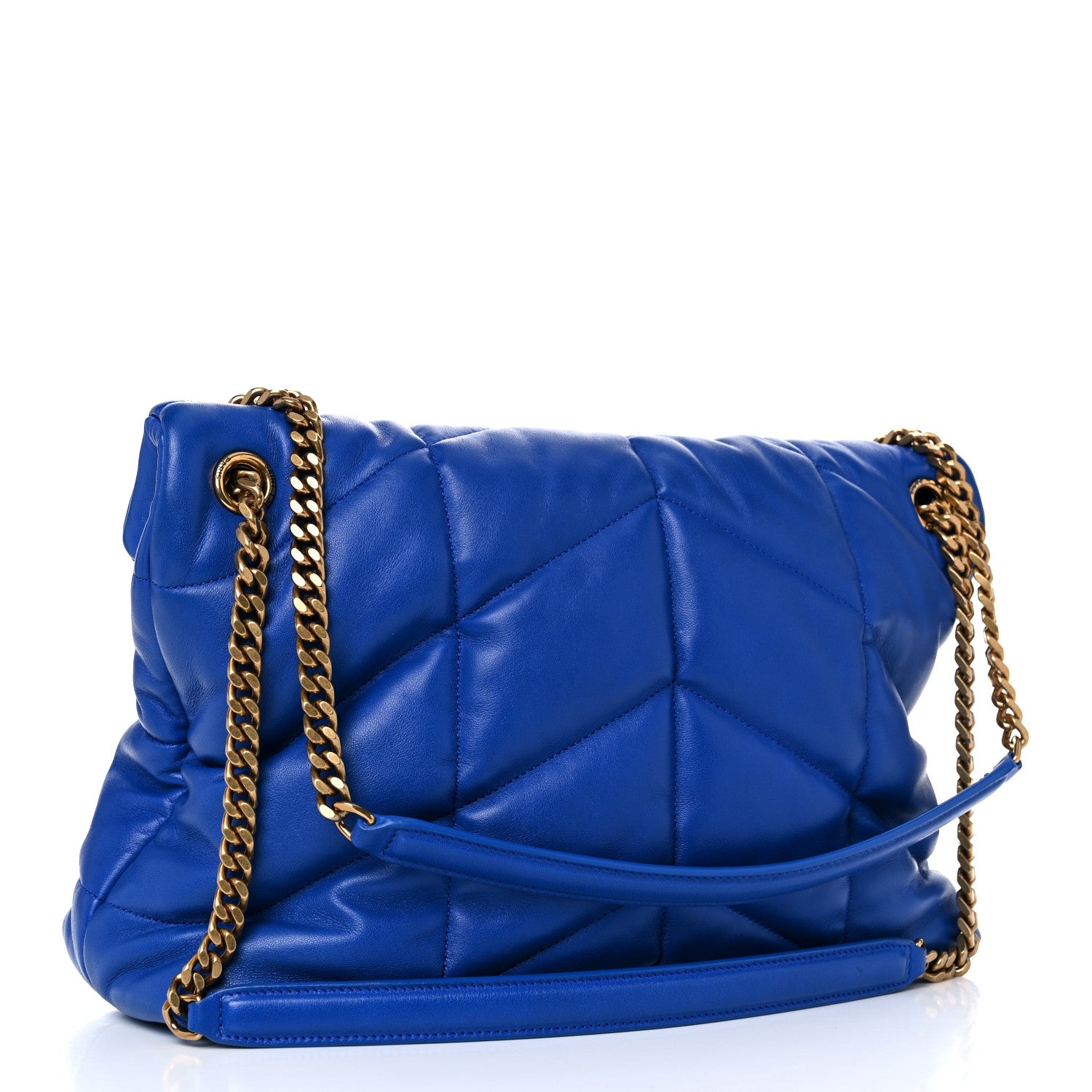 Saint Laurent Lambskin Quilted Medium Loulou Puffer Monogram Chain Satchel Majorele Blue 3 of 13