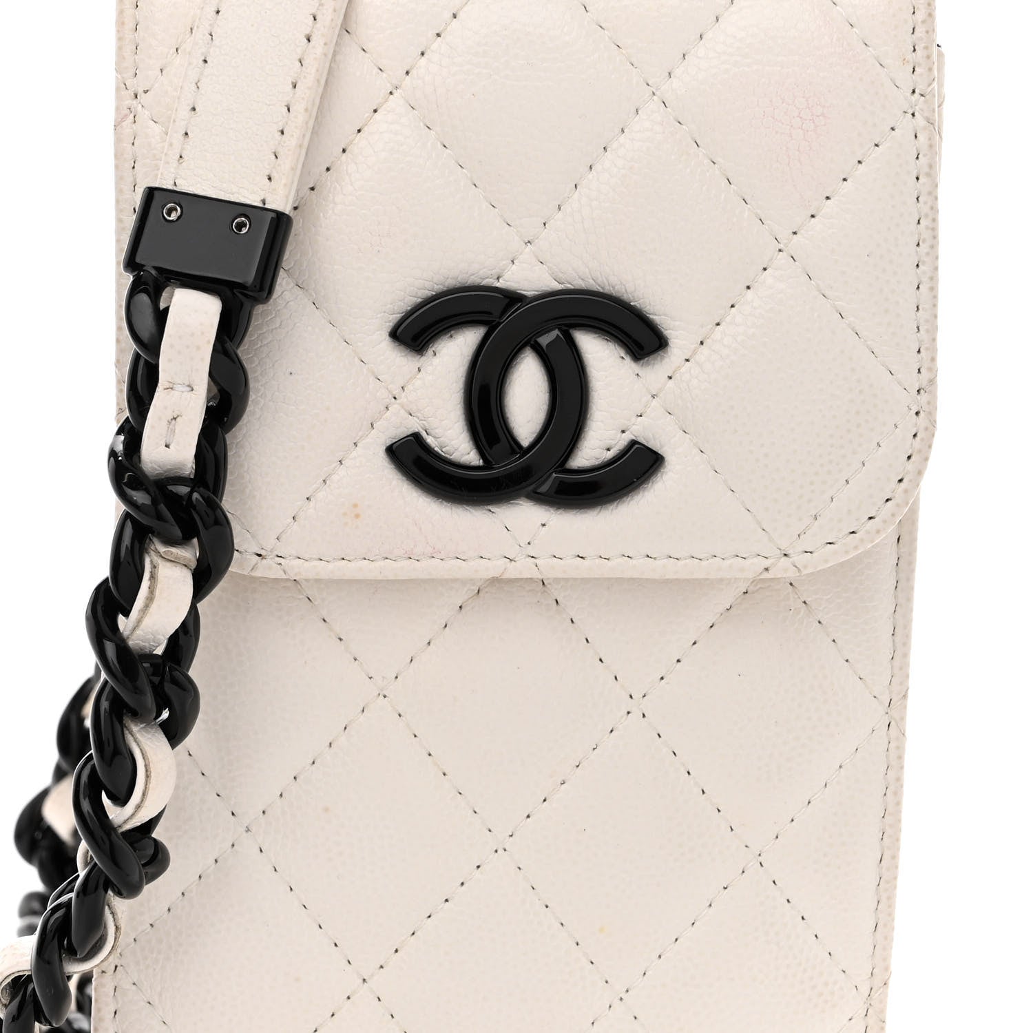 Chanel Caviar Quilted My Everything Clutch With Chain White Black 9 of 12