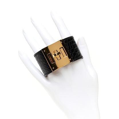 Hermes Shiny Alligator Kelly Dog Bracelet S Black 2 of 6