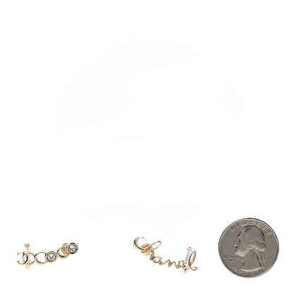 Chanel Metal Crystal Coco Script CC Climber Earrings Gold 2 of 5