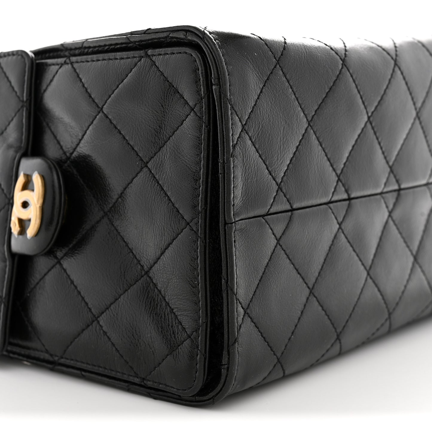 Shiny Crumpled Calfskin Quilted Small Chanel 25 Handbag Black