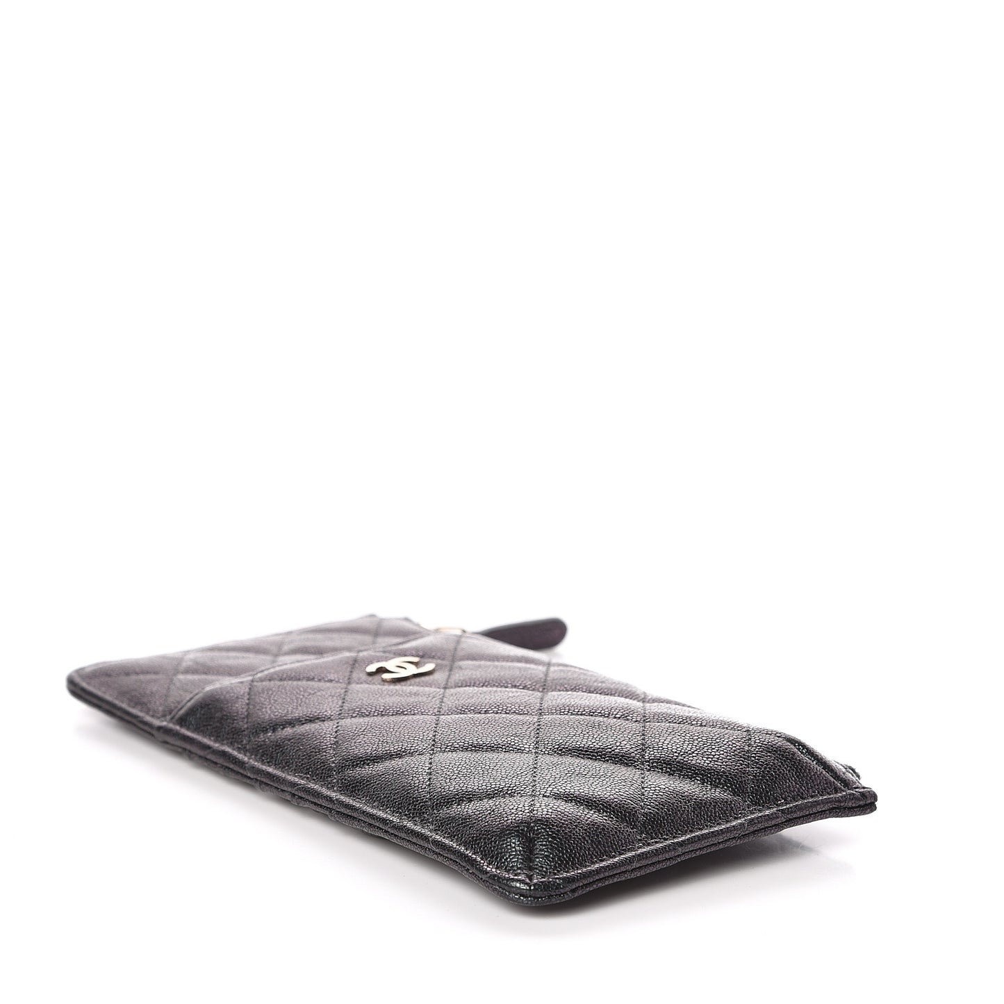 Iridescent Caviar Quilted Classic Flat Wallet Pouch Black