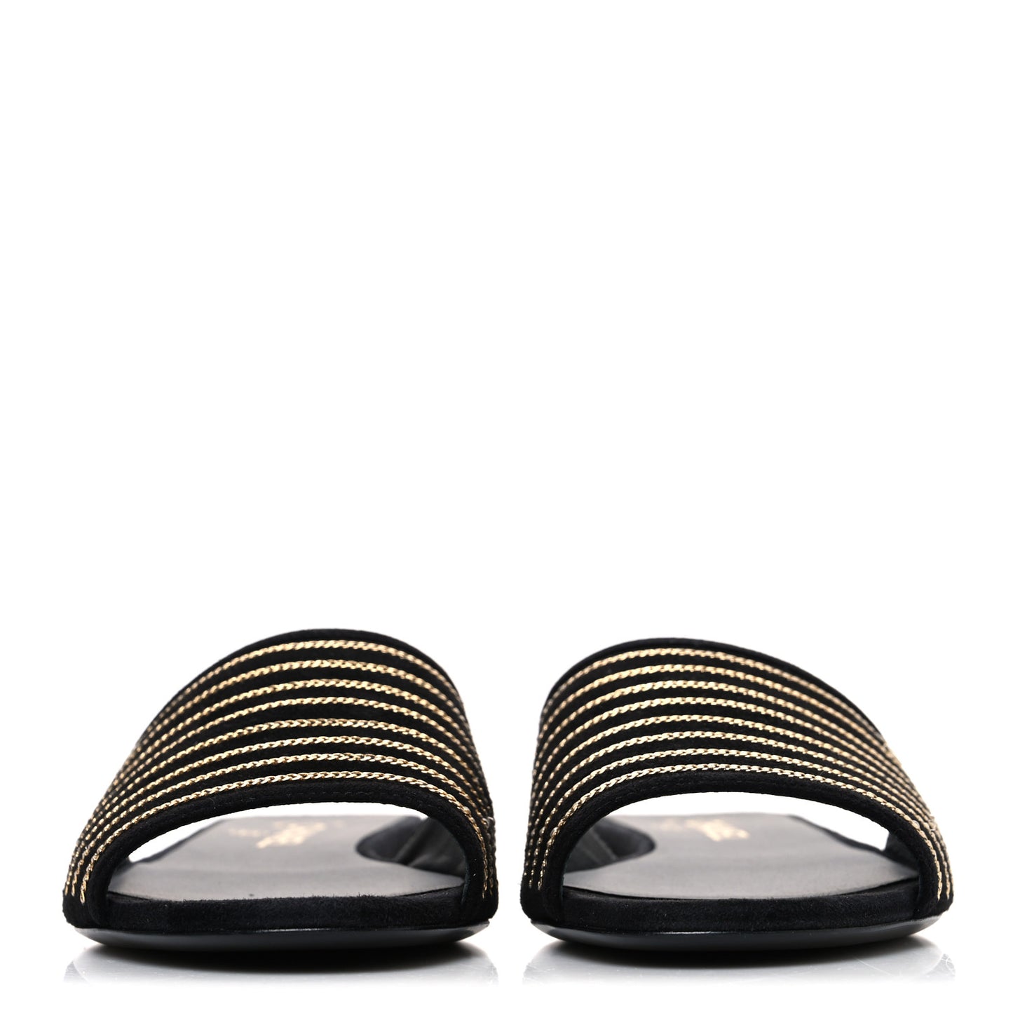 Suede Chain Flat Mule Sandals 39 Black