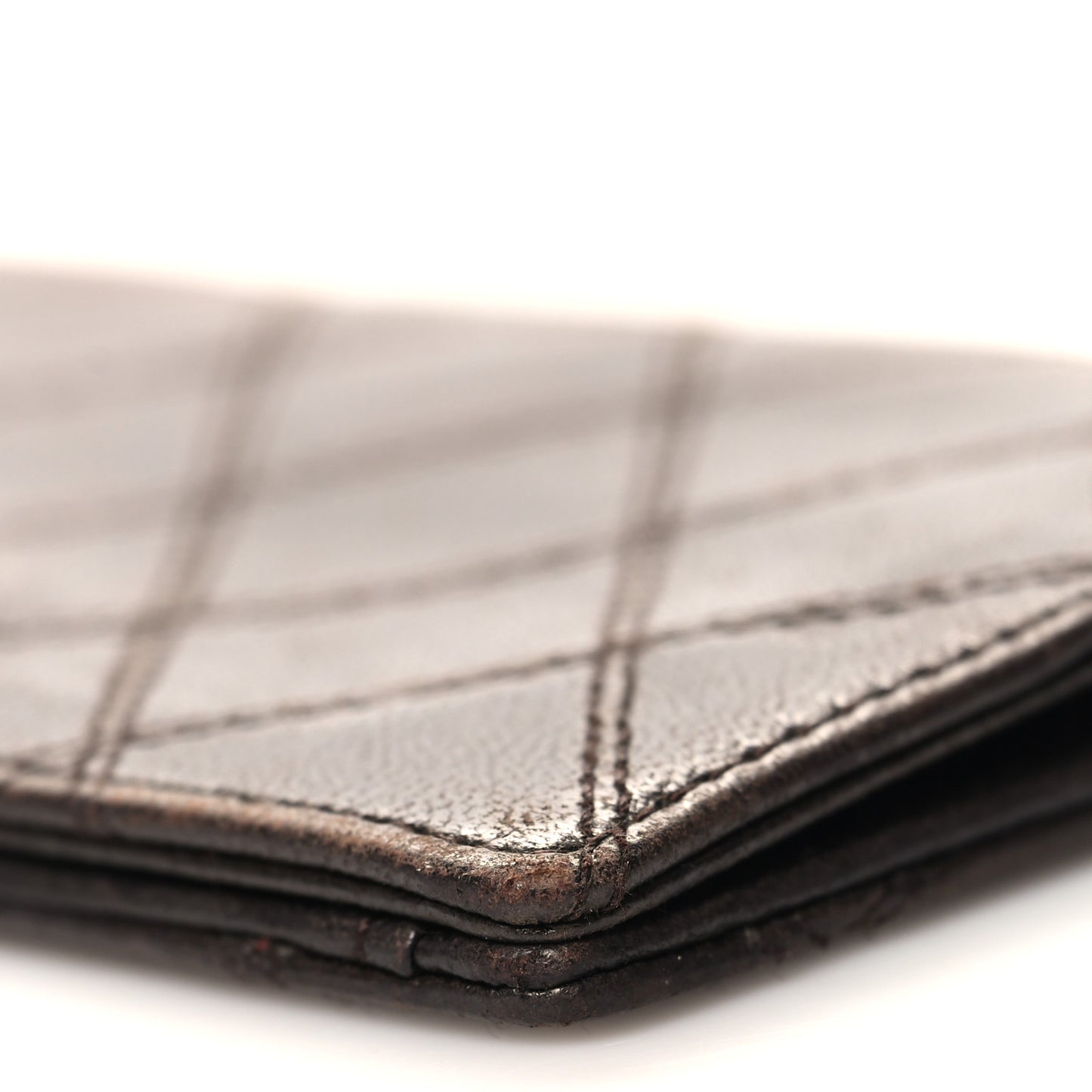 Lambskin Double Stitch Flap Card Holder Brown