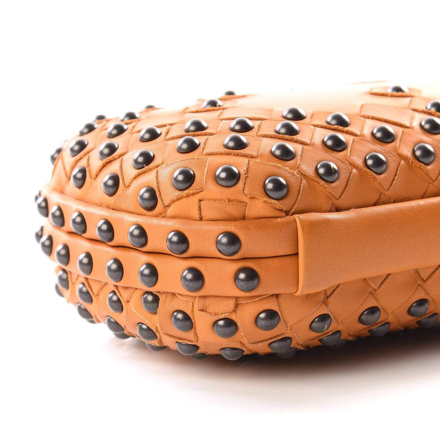 Waxy Nappa Intrecciato Knot Studded Clutch Topaz