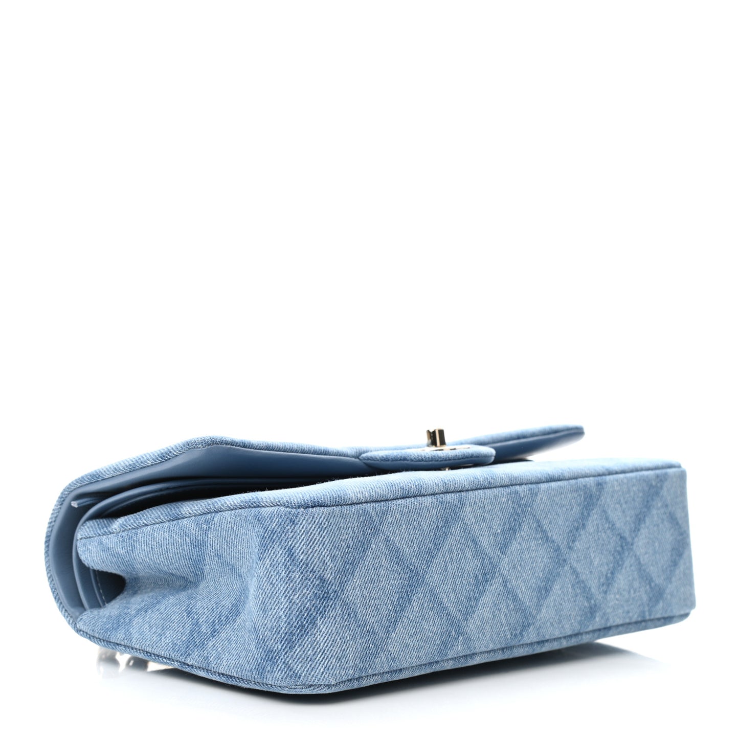 Printed Denim Quilted Medium Double Flap Light Blue