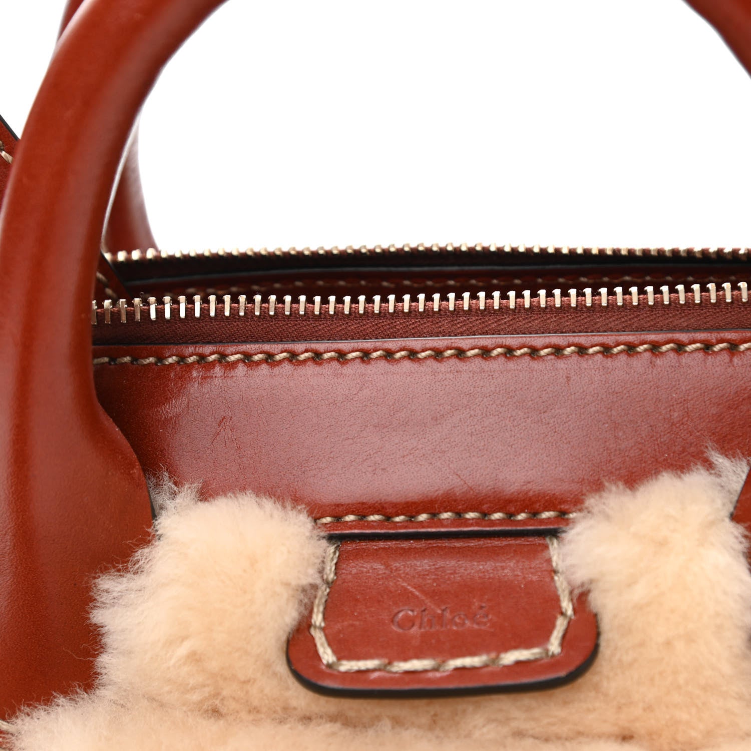 Chloe Shearling Vegetable Tanned Calfskin Mini Edith Sepia Brown 9 of 9