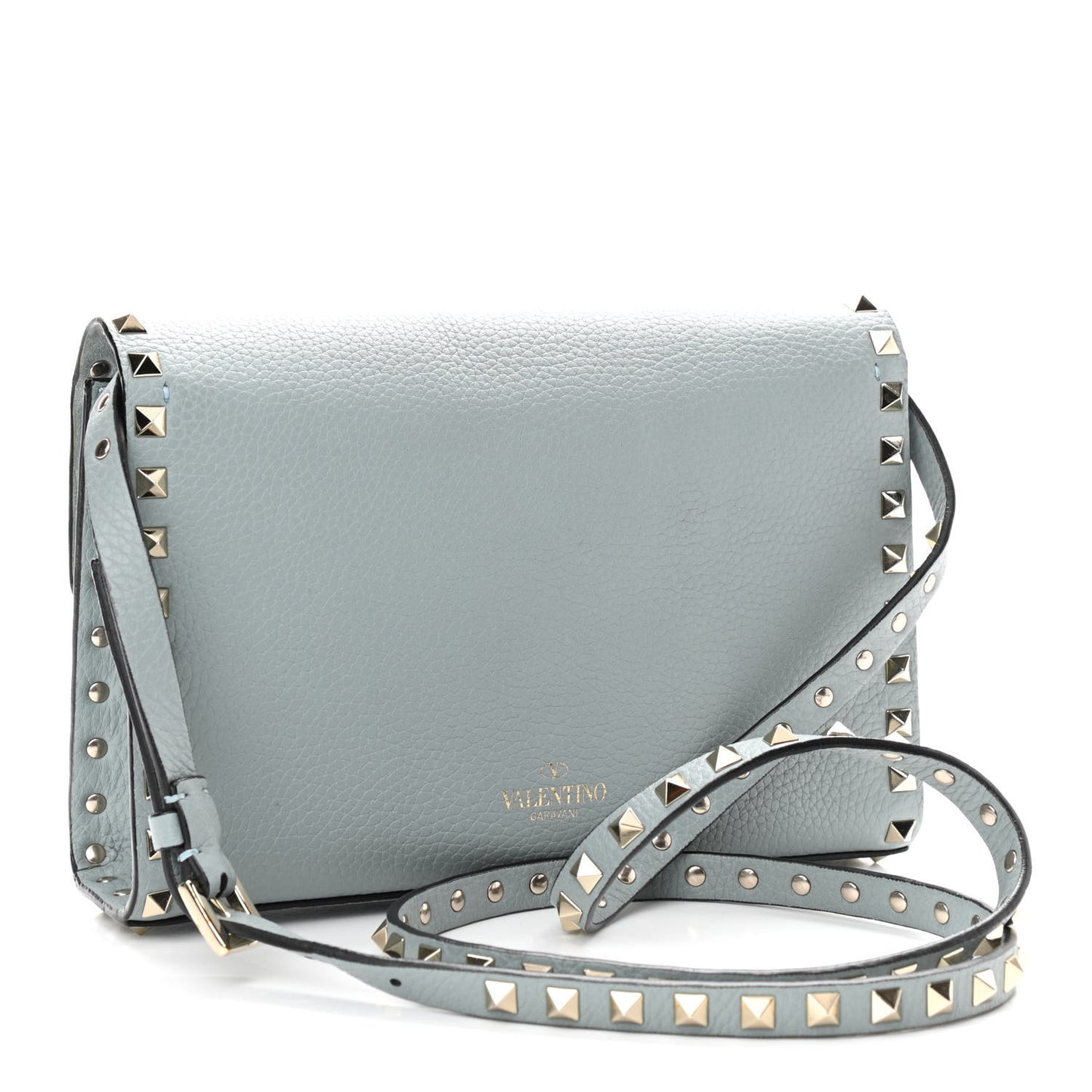 Pebbled Calfskin Medium Rockstud Flip Lock Crossbody Bag Nube