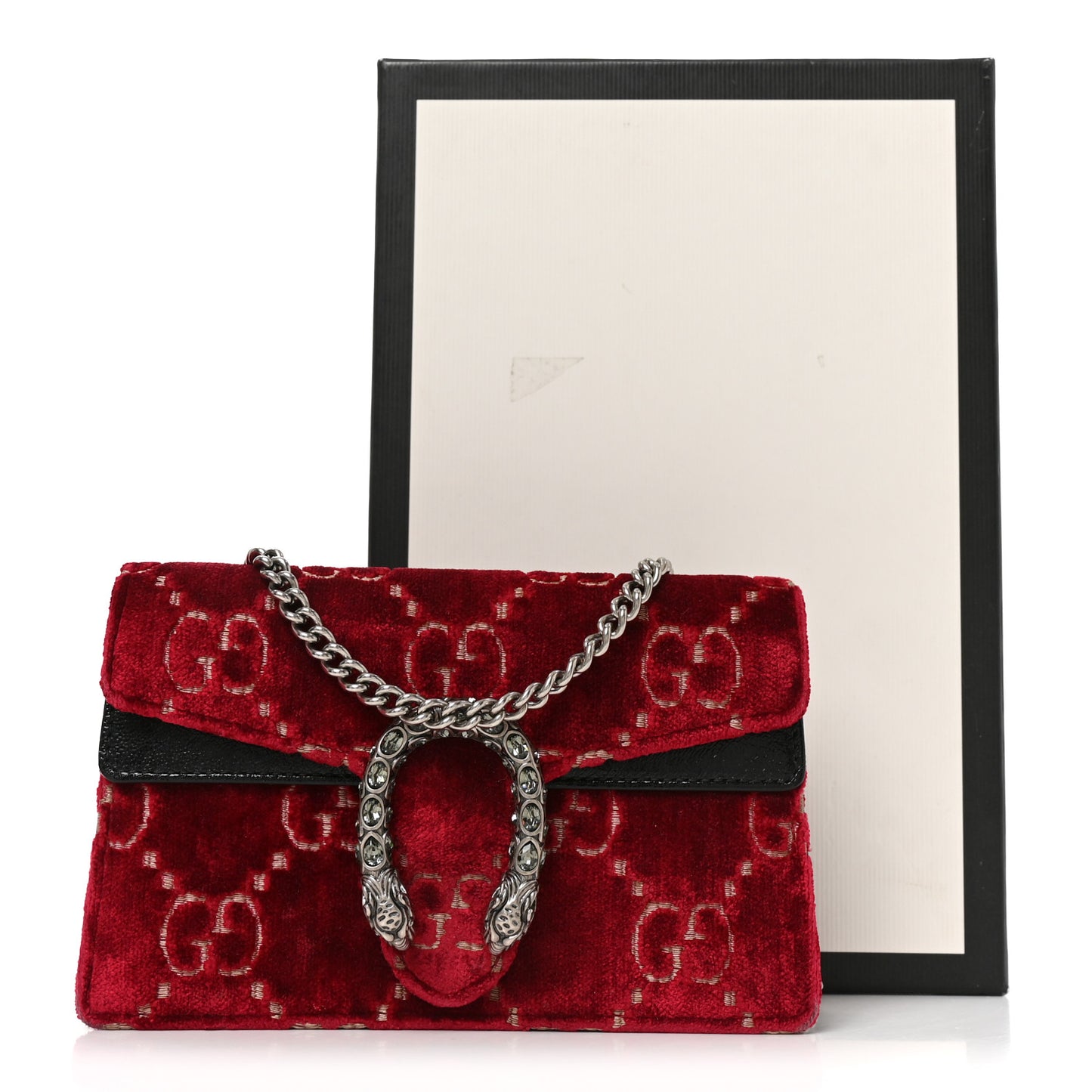 Velvet GG Monogram Super Mini Dionysus Shoulder Bag Red Cipria Black