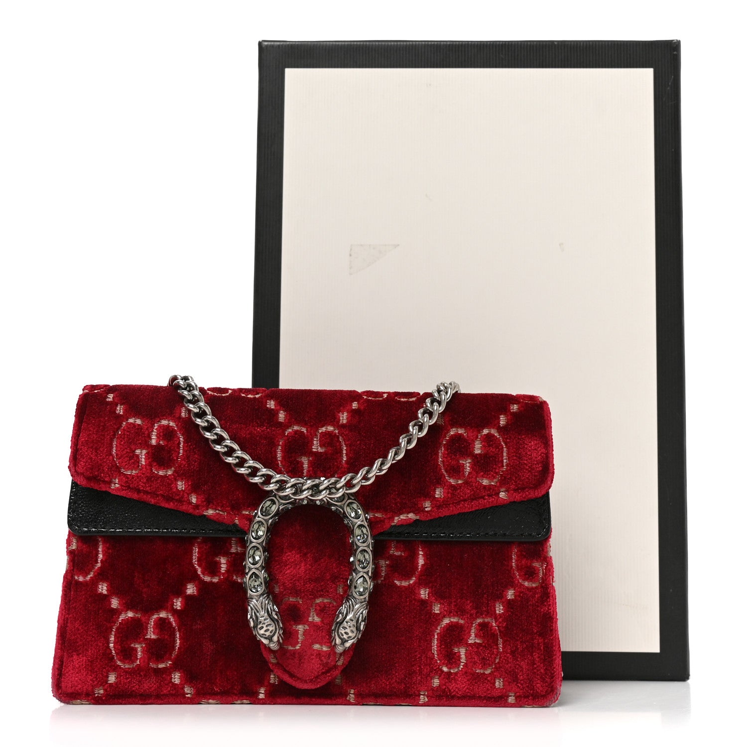 Gucci Velvet GG Monogram Super Mini Dionysus Shoulder Bag Red Cipria Black 10 of 10