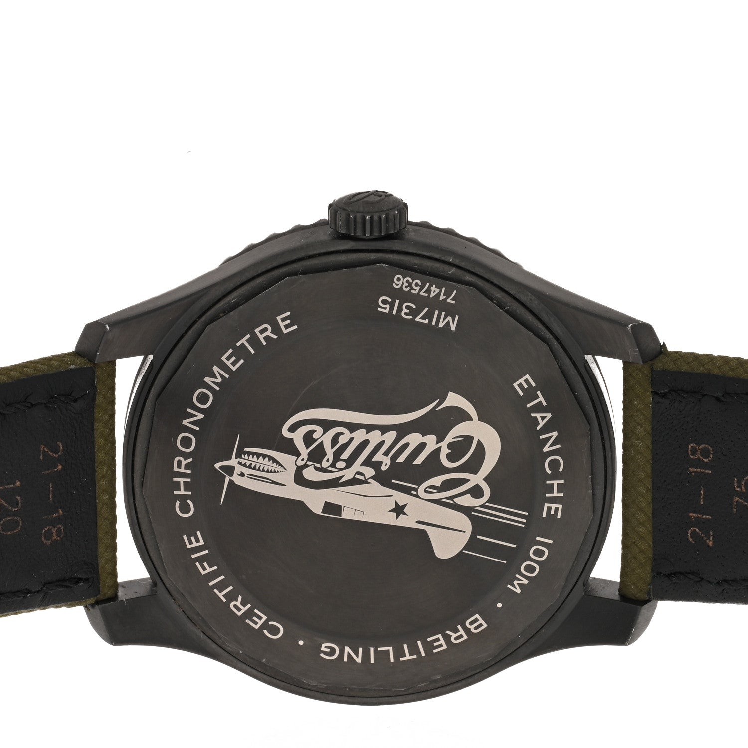 Breitling PVD Stainless Steel Fabric 41mm Aviator 8 "Curtiss Warhawk" Automatic Watch Green M17315 4 of 5