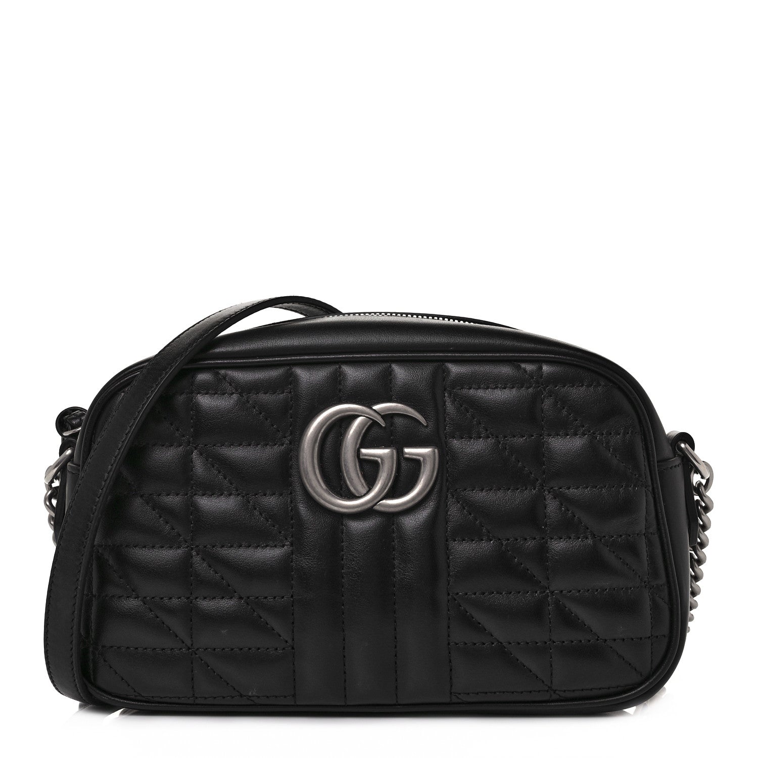 Gucci Calfskin Matelasse Aria Small GG Marmont Chain Shoulder Bag Black 1 of 12