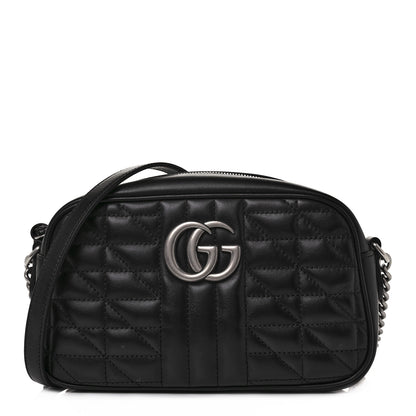 Gucci Calfskin Matelasse Aria Small GG Marmont Chain Shoulder Bag Black 1 of 12