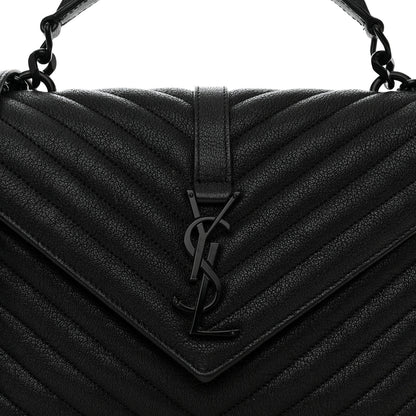 Saint Laurent Sheepskin Matelasse Chevron Monogram Monochrome Medium College Bag Black 9 of 12
