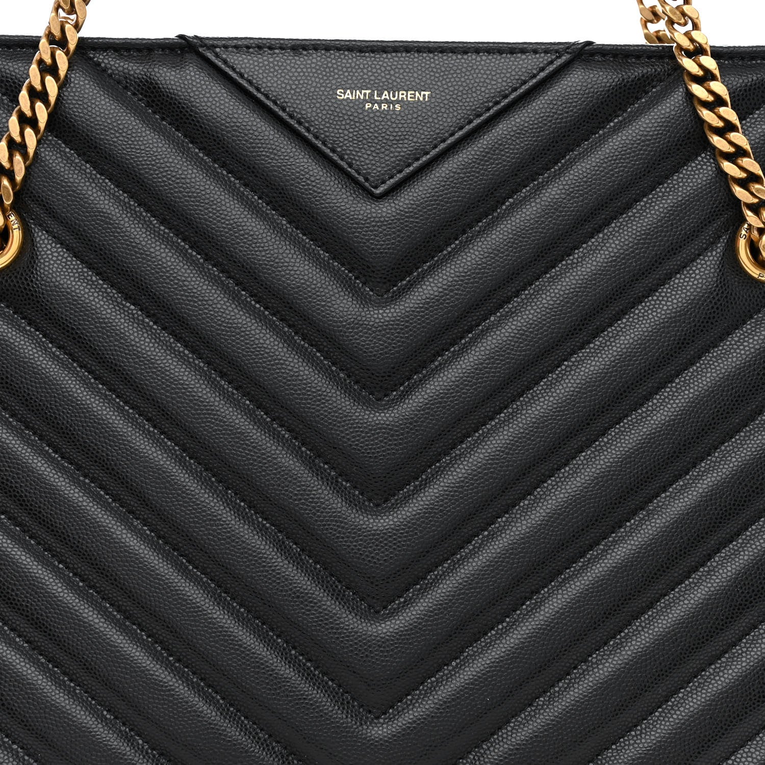 Saint Laurent Grain de Poudre Matelasse Chevron Medium Tribeca Shopping Bag Black 9 of 13