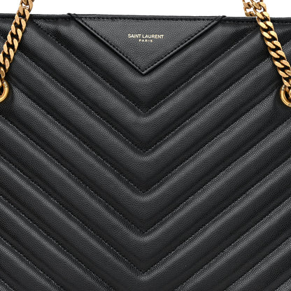 Saint Laurent Grain de Poudre Matelasse Chevron Medium Tribeca Shopping Bag Black 9 of 13