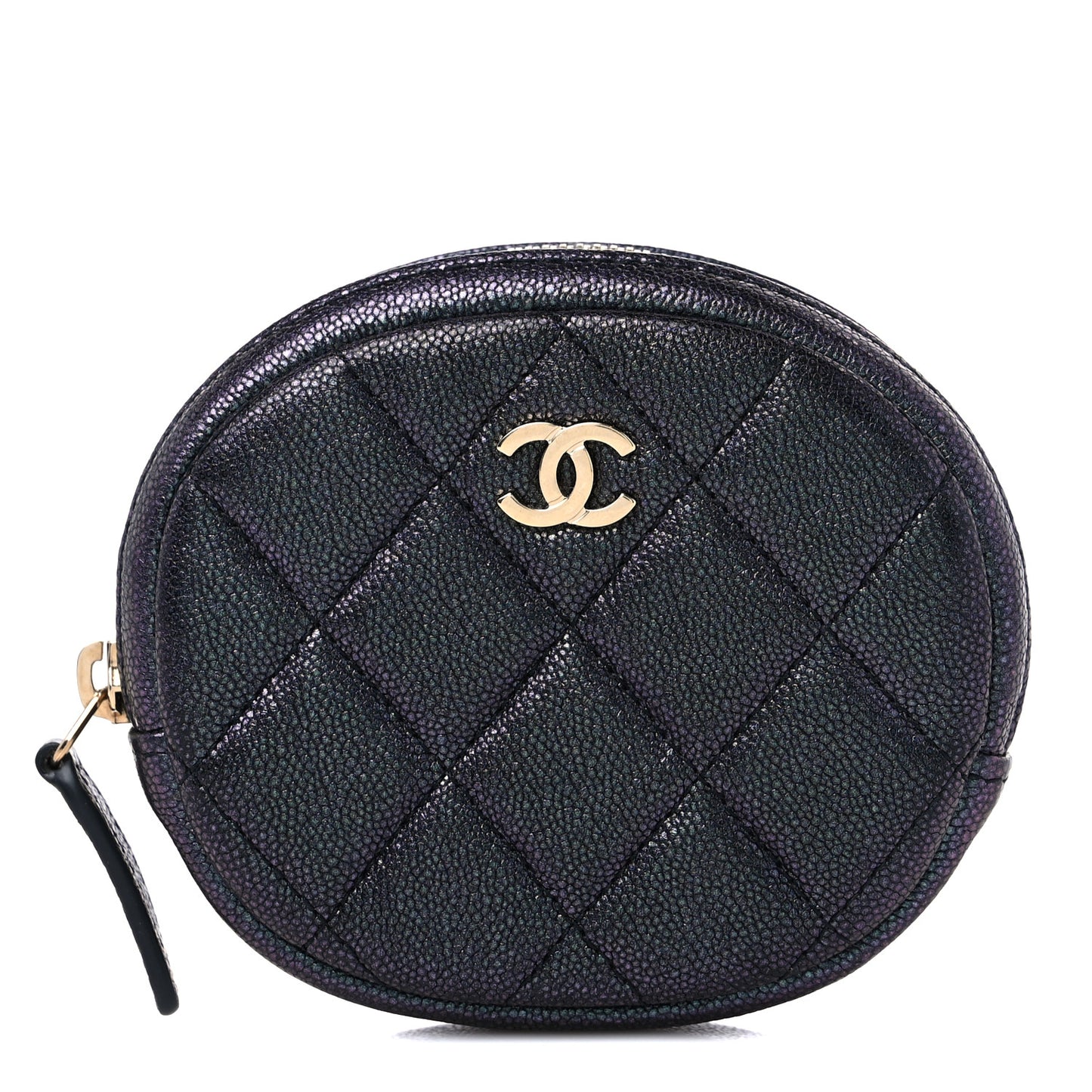 Iridescent Caviar Quilted Zip Around Classic Coin Purse Black
