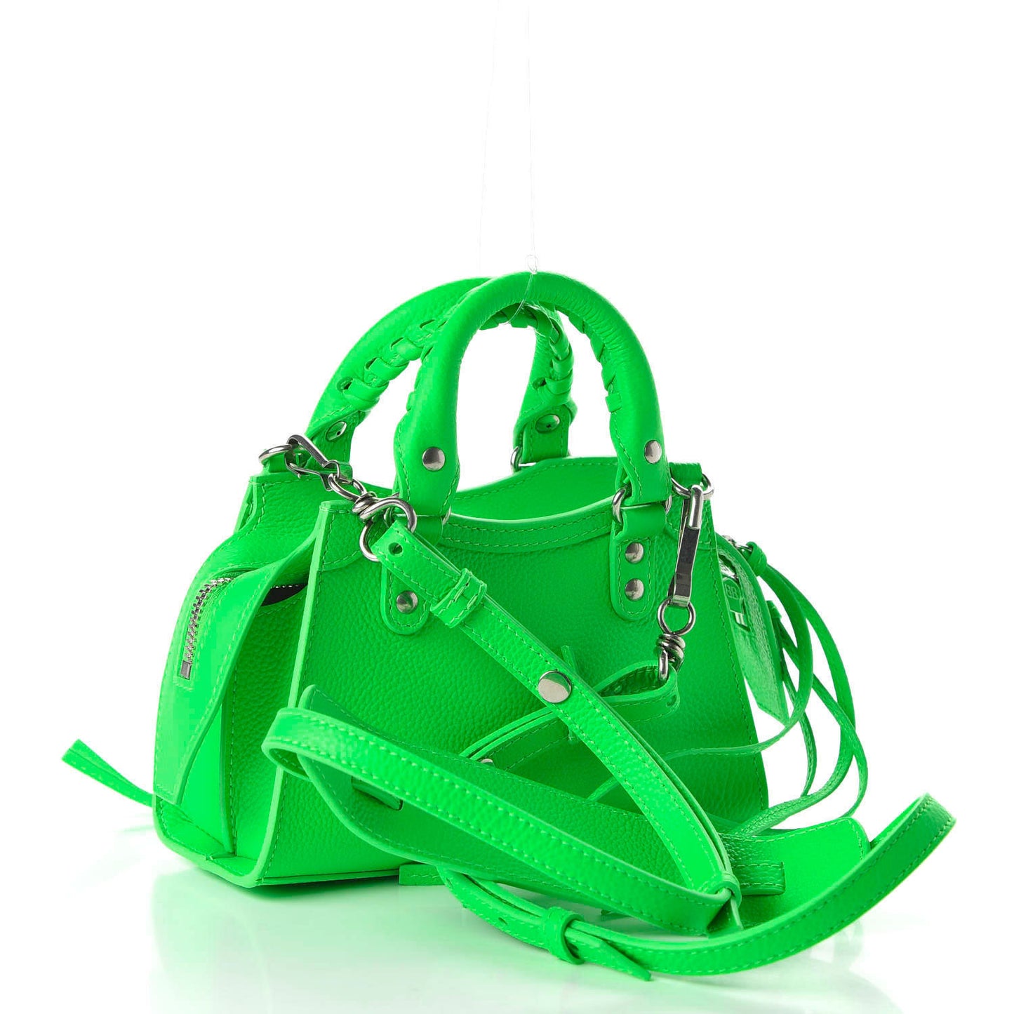 Grained Calfskin Neo Classic Silver Hardware Nano City Crossbody Fluo Green