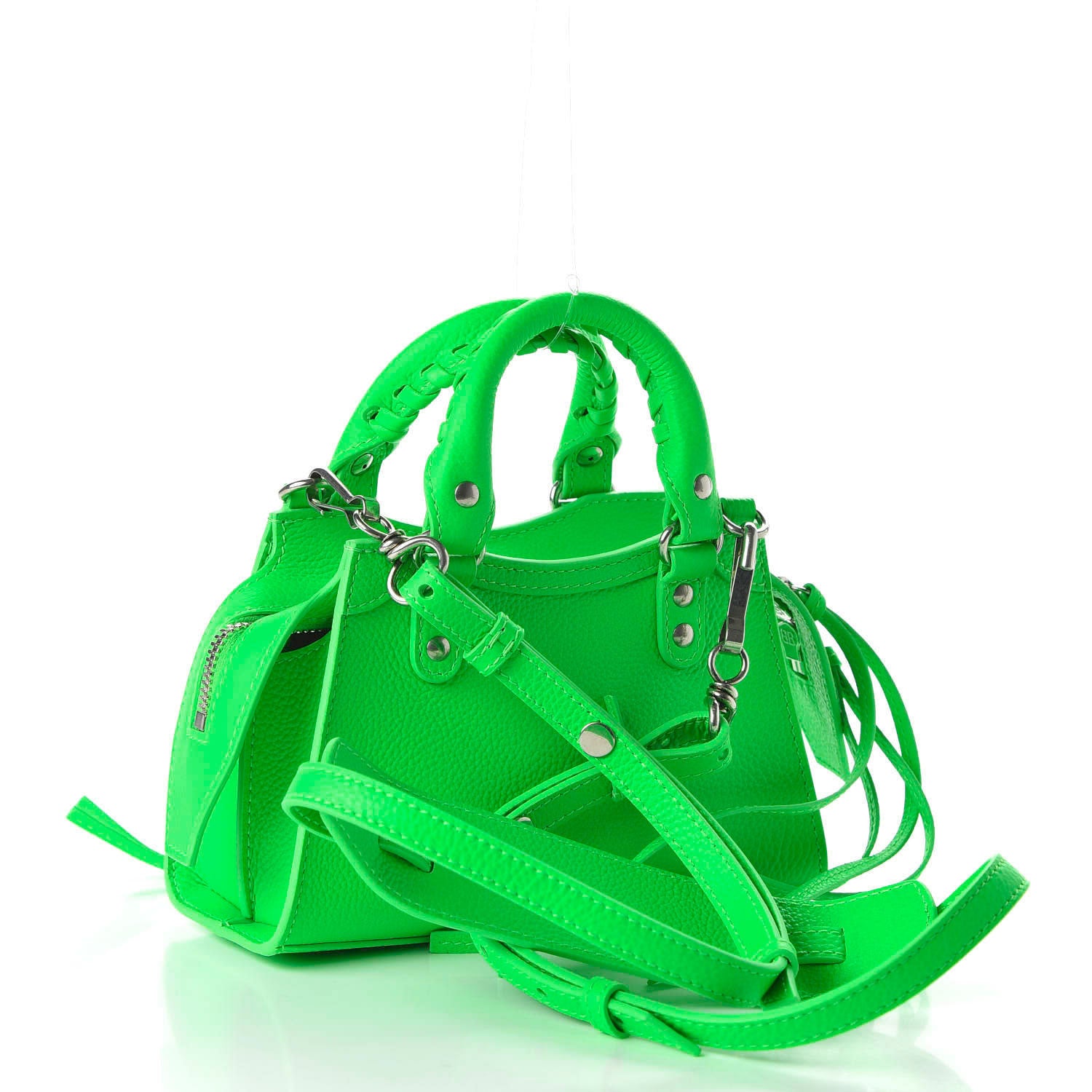Balenciaga Grained Calfskin Neo Classic Silver Hardware Nano City Crossbody Fluo Green 3 of 9