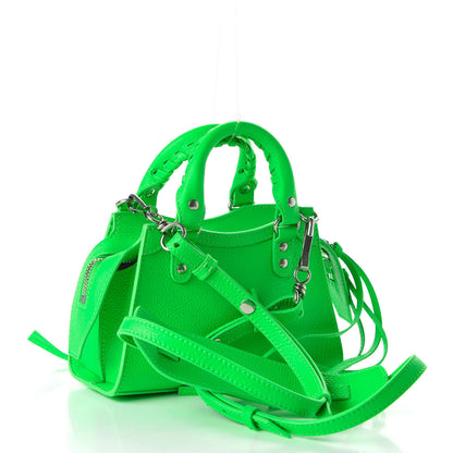 Balenciaga Grained Calfskin Neo Classic Silver Hardware Nano City Crossbody Fluo Green 3 of 9
