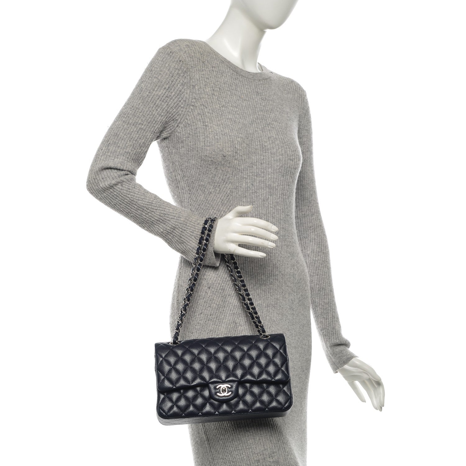 Chanel Caviar Quilted Medium Double Flap Navy 2 of 7