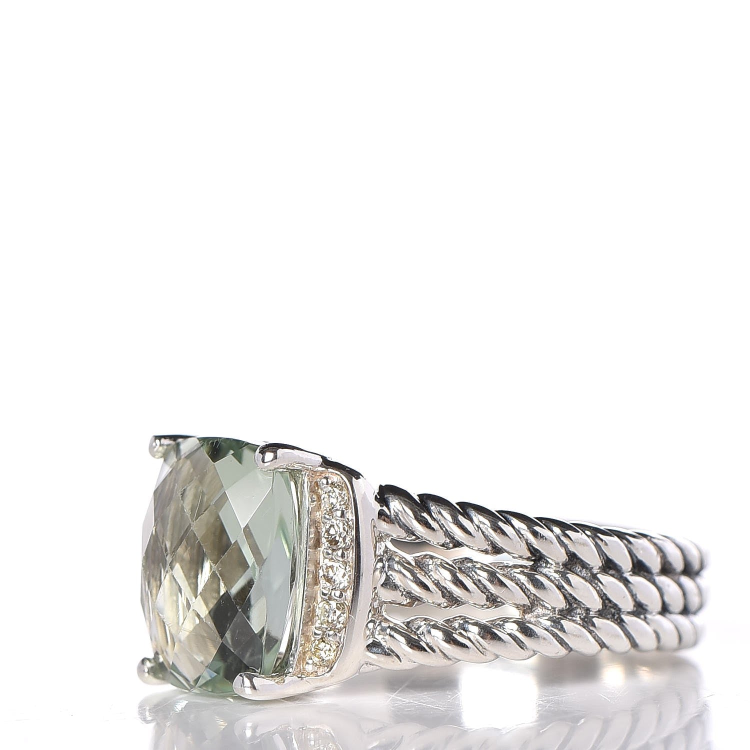 David Yurman Sterling Silver Diamond Prasiolite 10mm Petite Wheaton Ring 52 6 3 of 5