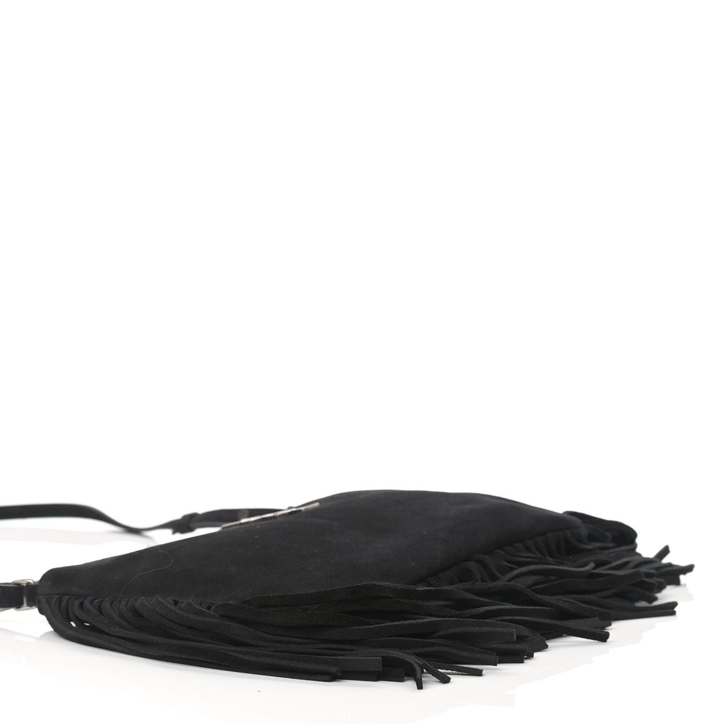Suede Calfskin Small Fringe Crossbody Bag Black