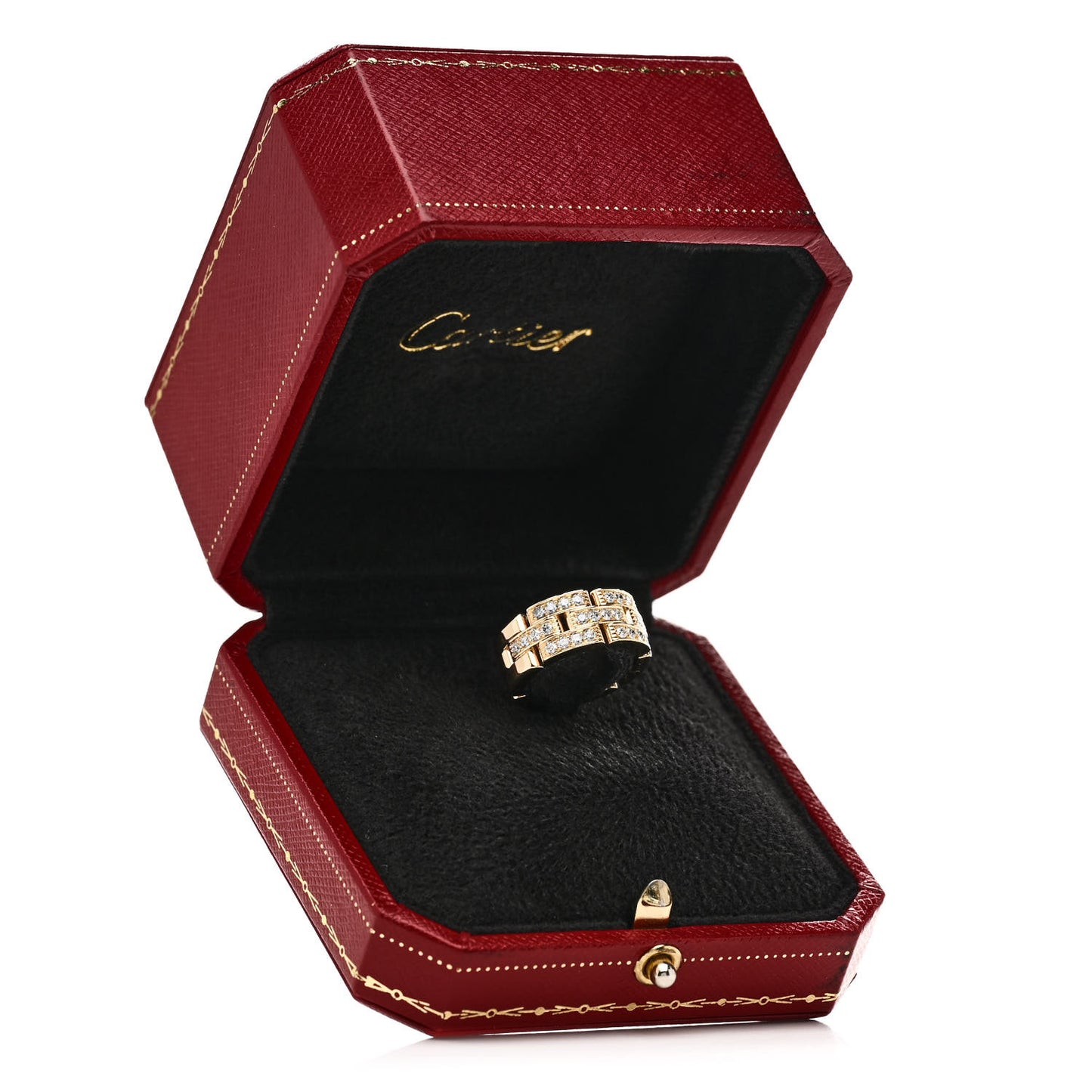 18K Gold Diamond Maillon Panthere 3 Half Rows Paved Ring 48/4.5
