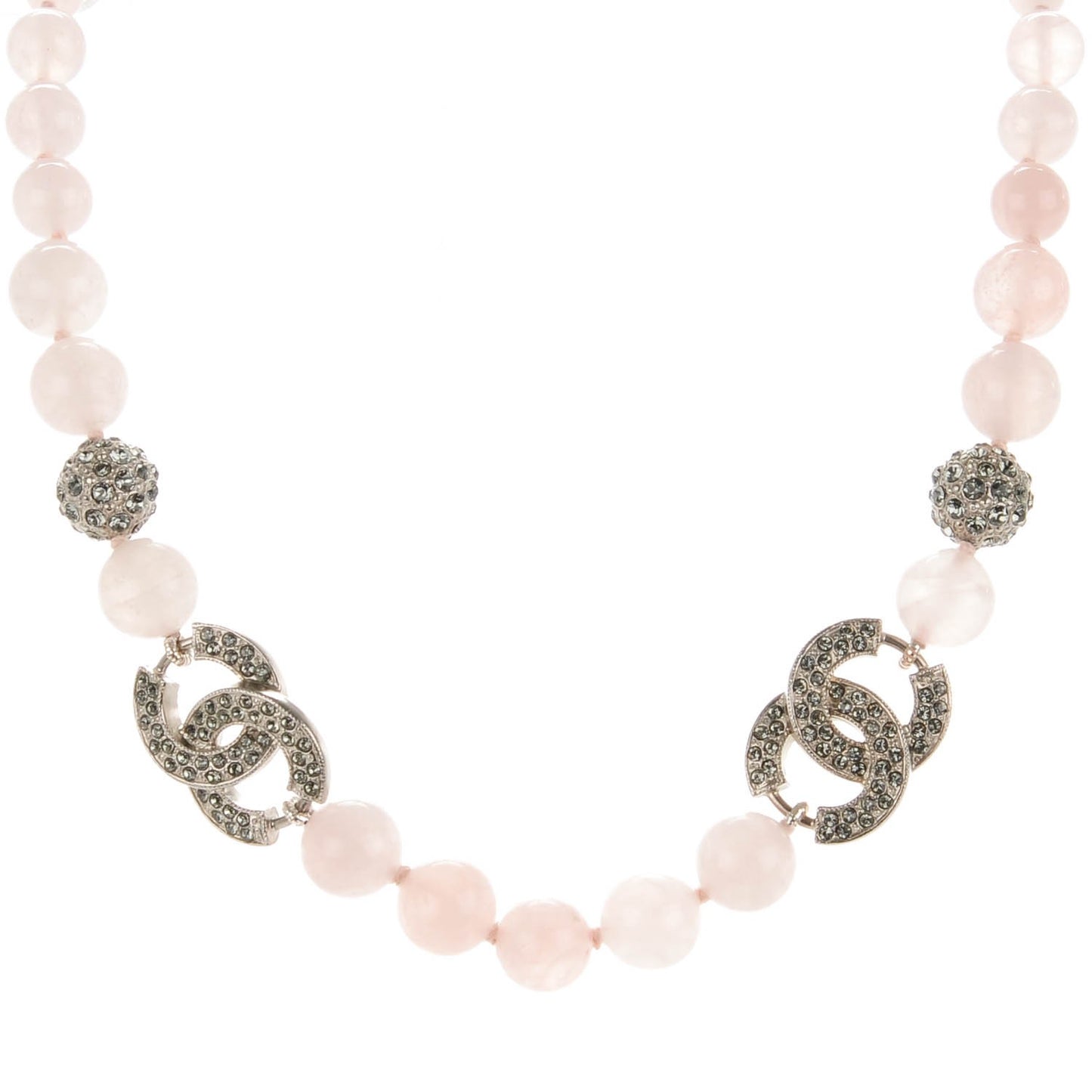 Bead Crystal CC Choker Necklace Pink Silver