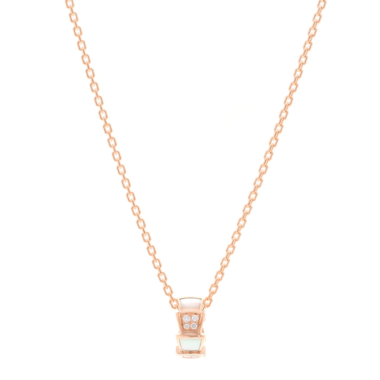 18K Rose Gold Diamond Mother of Pearl Serpenti Viper Pendant Necklace