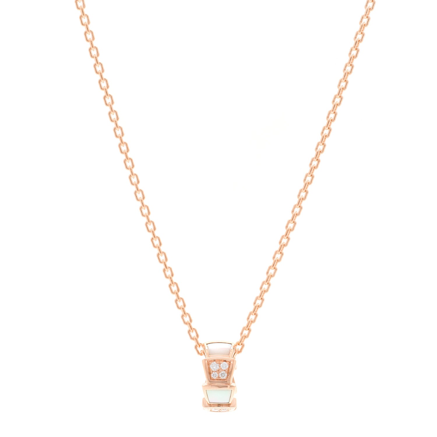 Bulgari 18K Rose Gold Diamond Mother of Pearl Serpenti Viper Pendant Necklace 1 of 5