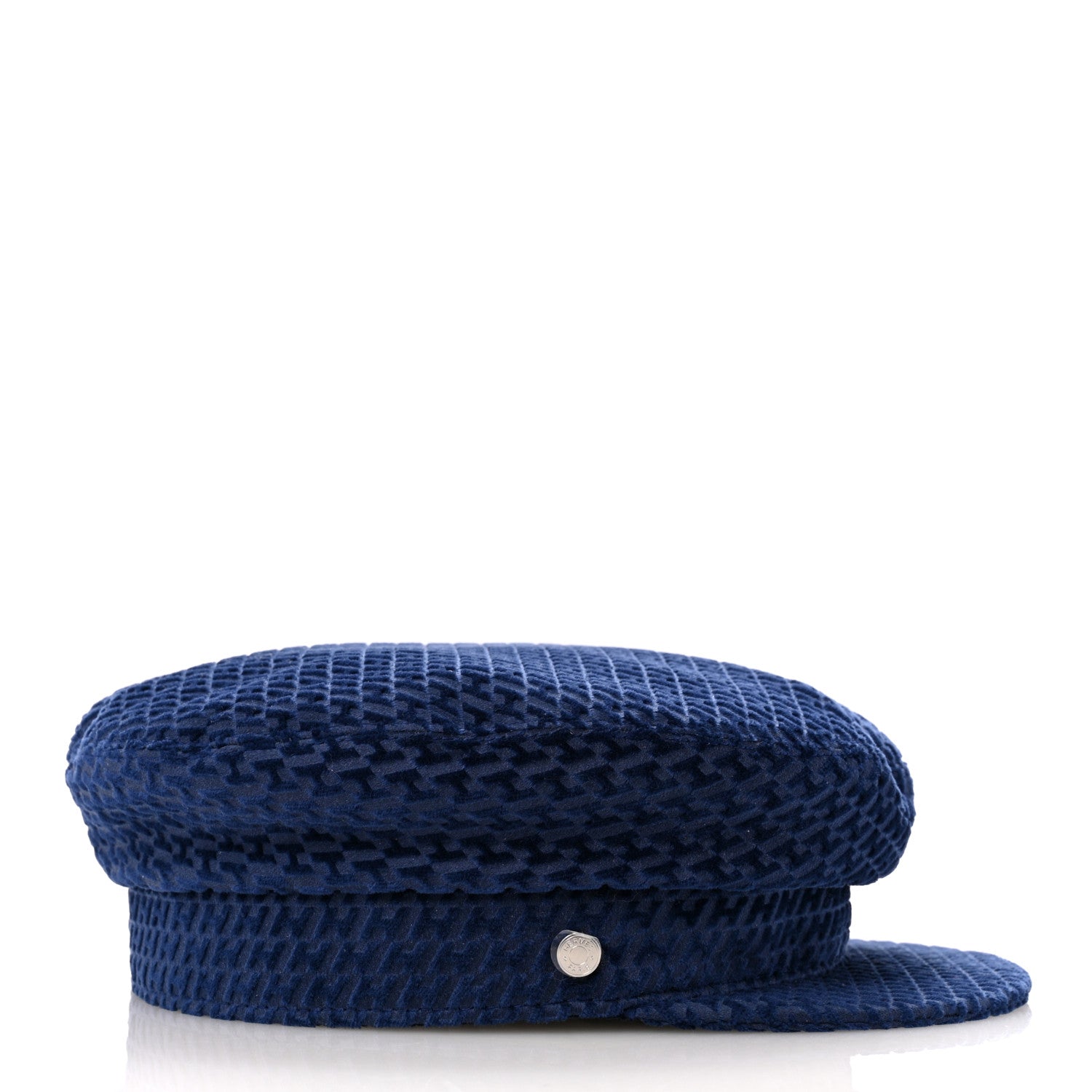 Hermes Velvet H en Biais Logo Embossed Vauban Cap 57 Bleu Fonce 5 of 9