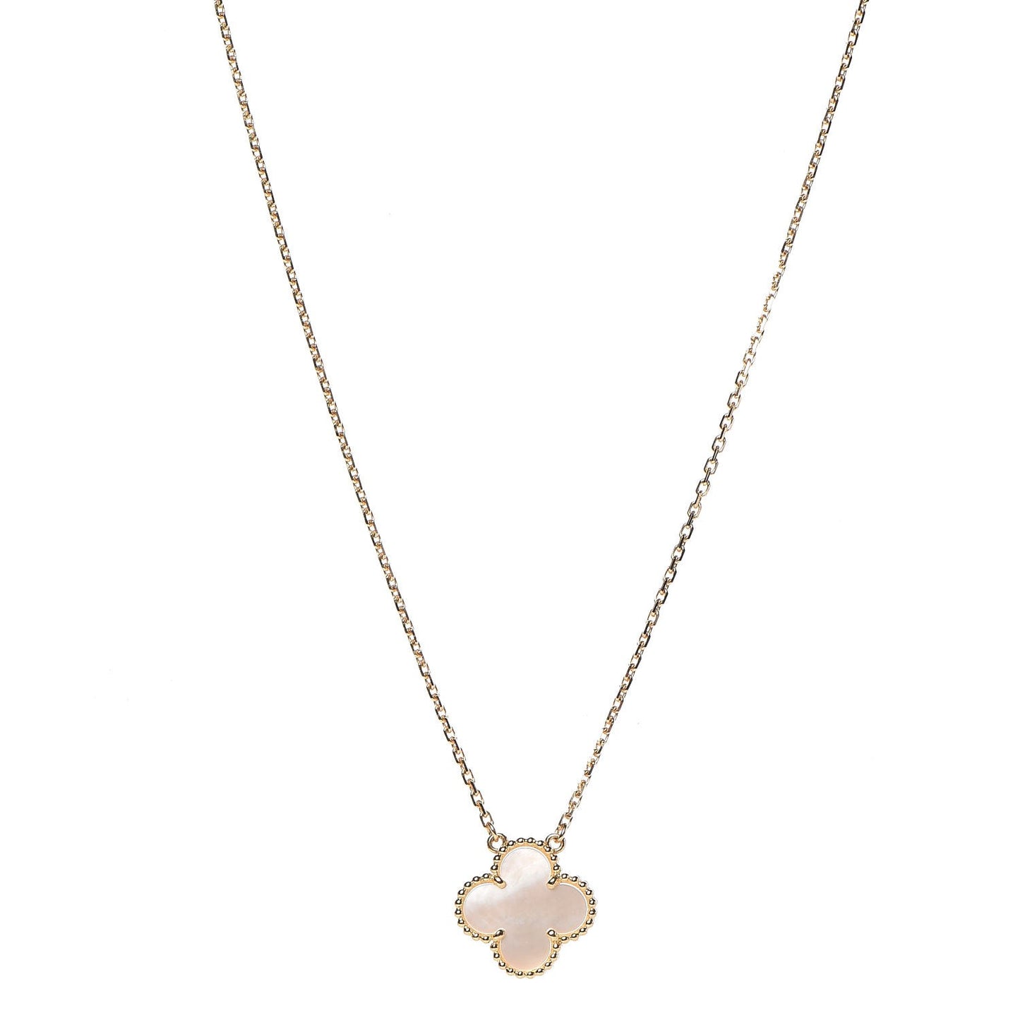 18K Yellow Gold Mother of Pearl Vintage Alhambra Pendant Necklace