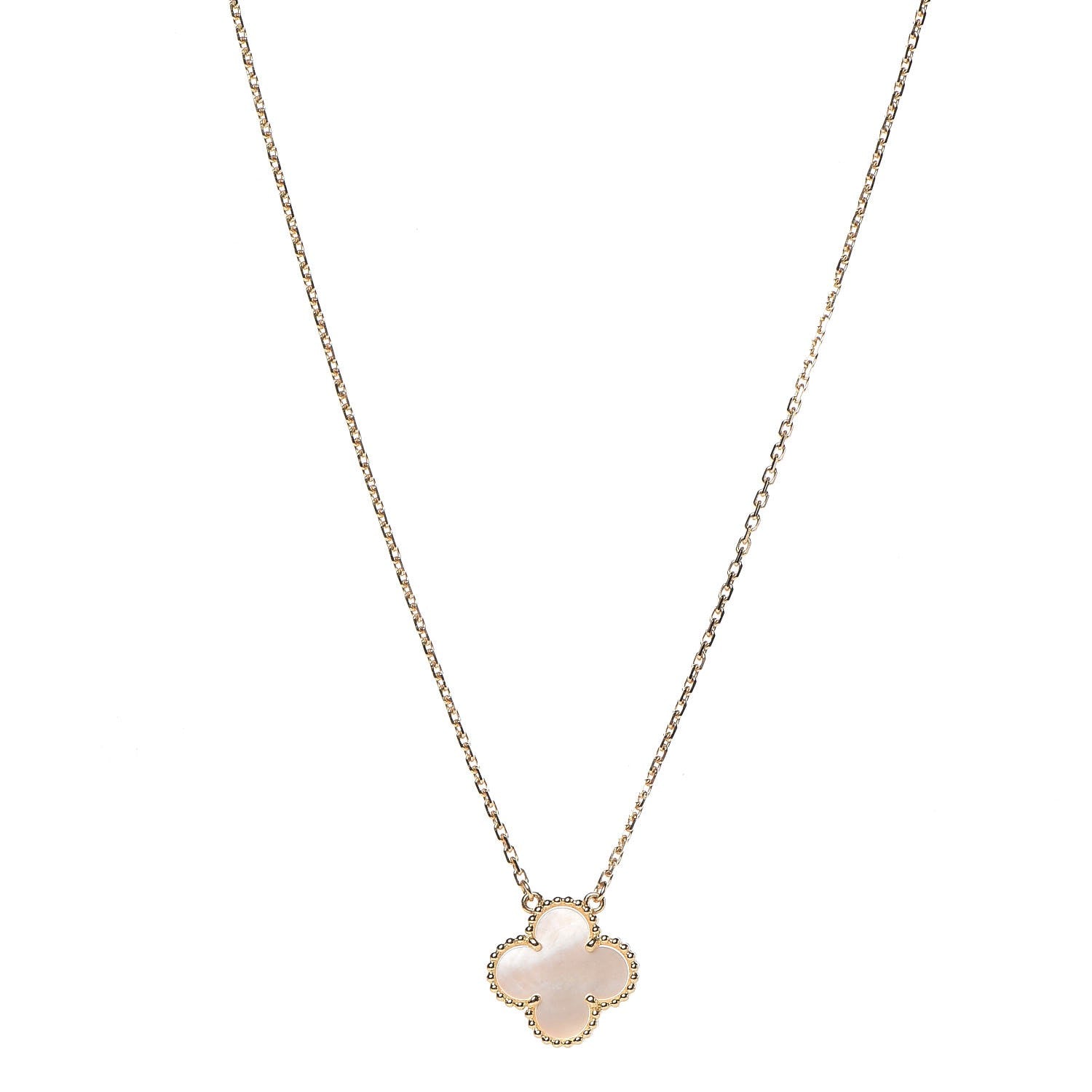 Van Cleef & Arpels 18K Yellow Gold Mother of Pearl Vintage Alhambra Pendant Necklace 1 of 8