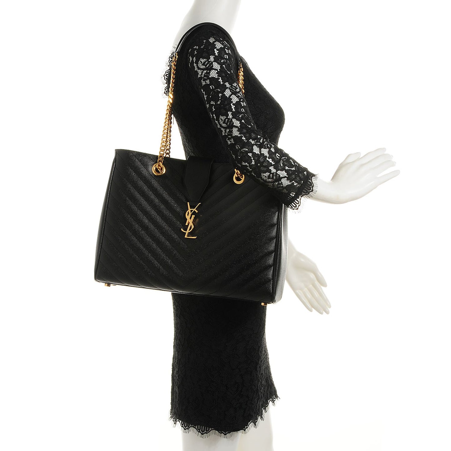Grain De Poudre Matelasse Chevron Monogram Shopping Bag Black