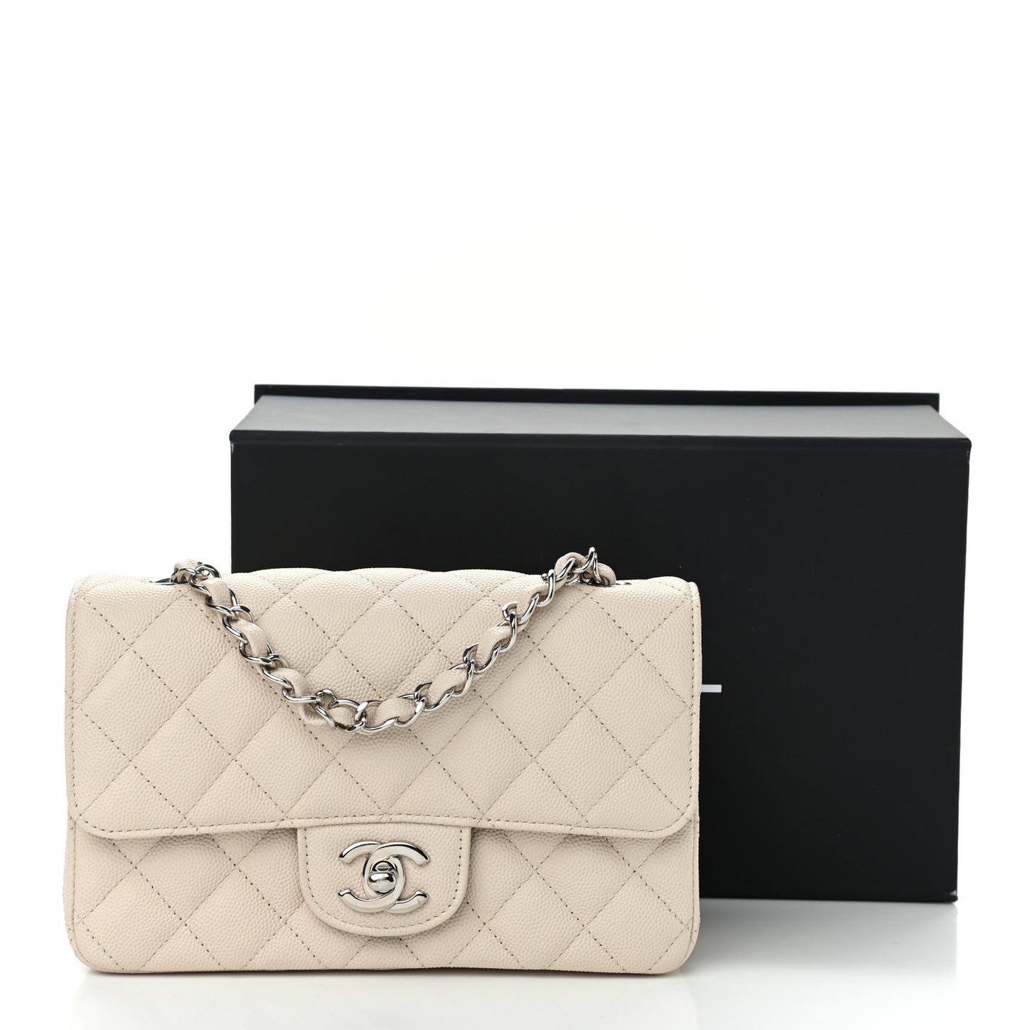 Caviar Quilted Mini Rectangular Flap Ivory