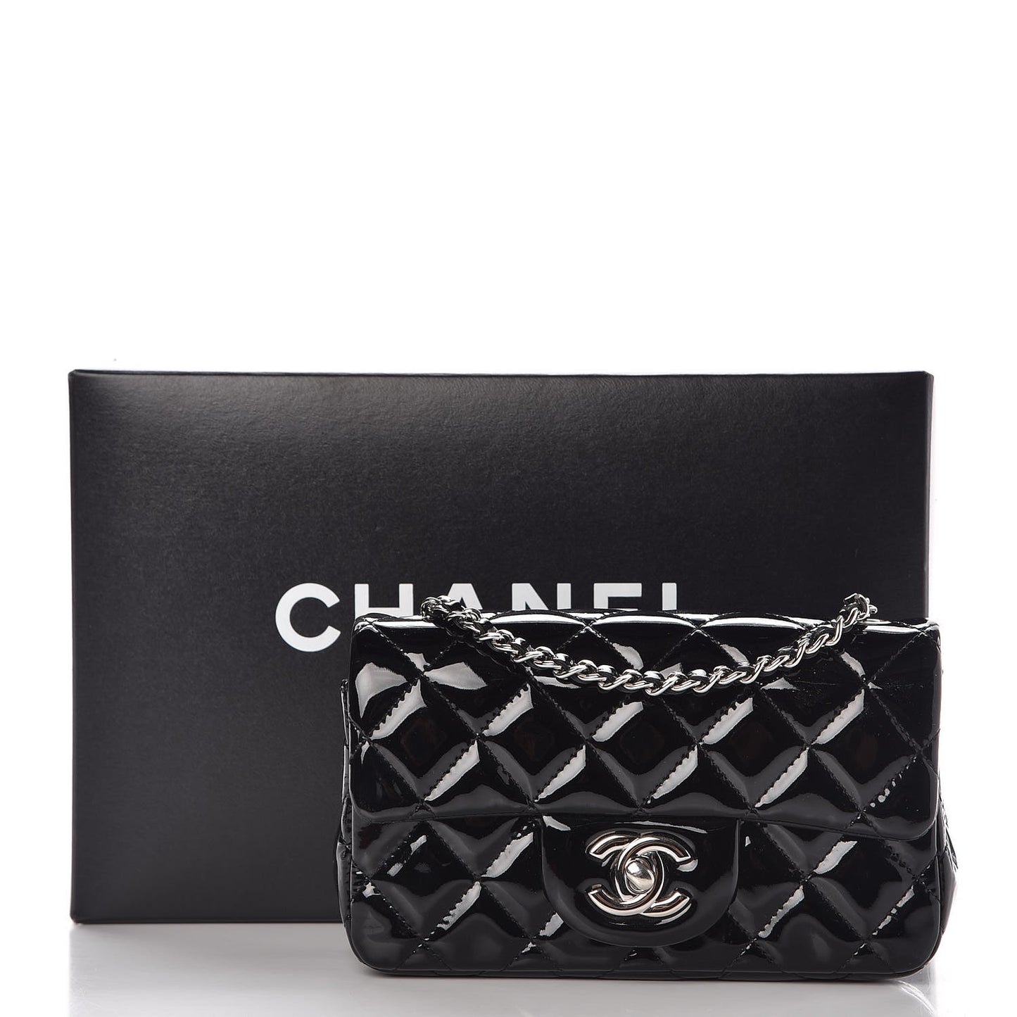 Patent Calfskin Quilted Extra Mini Rectangular Flap Black