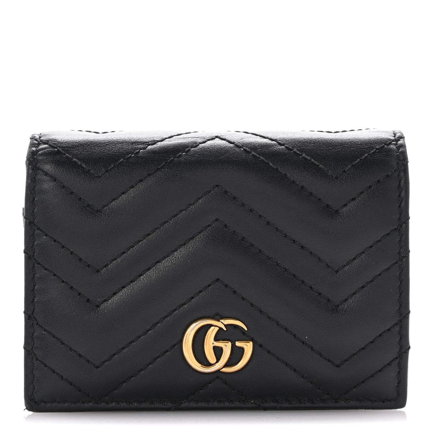 Gucci Calfskin Matelasse GG Marmont Card Case Wallet Black 1 of 14