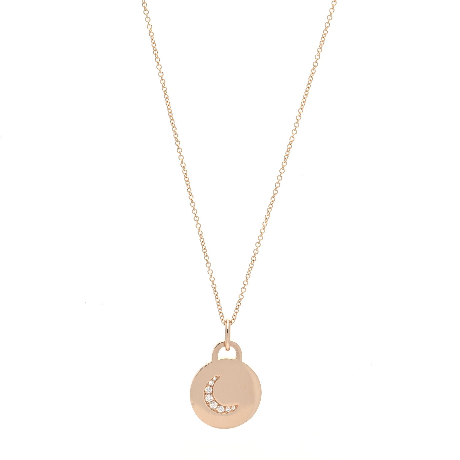 Tiffany 18K Rose Gold Diamond Moon Tag Charm Pendant Necklace 1 of 7