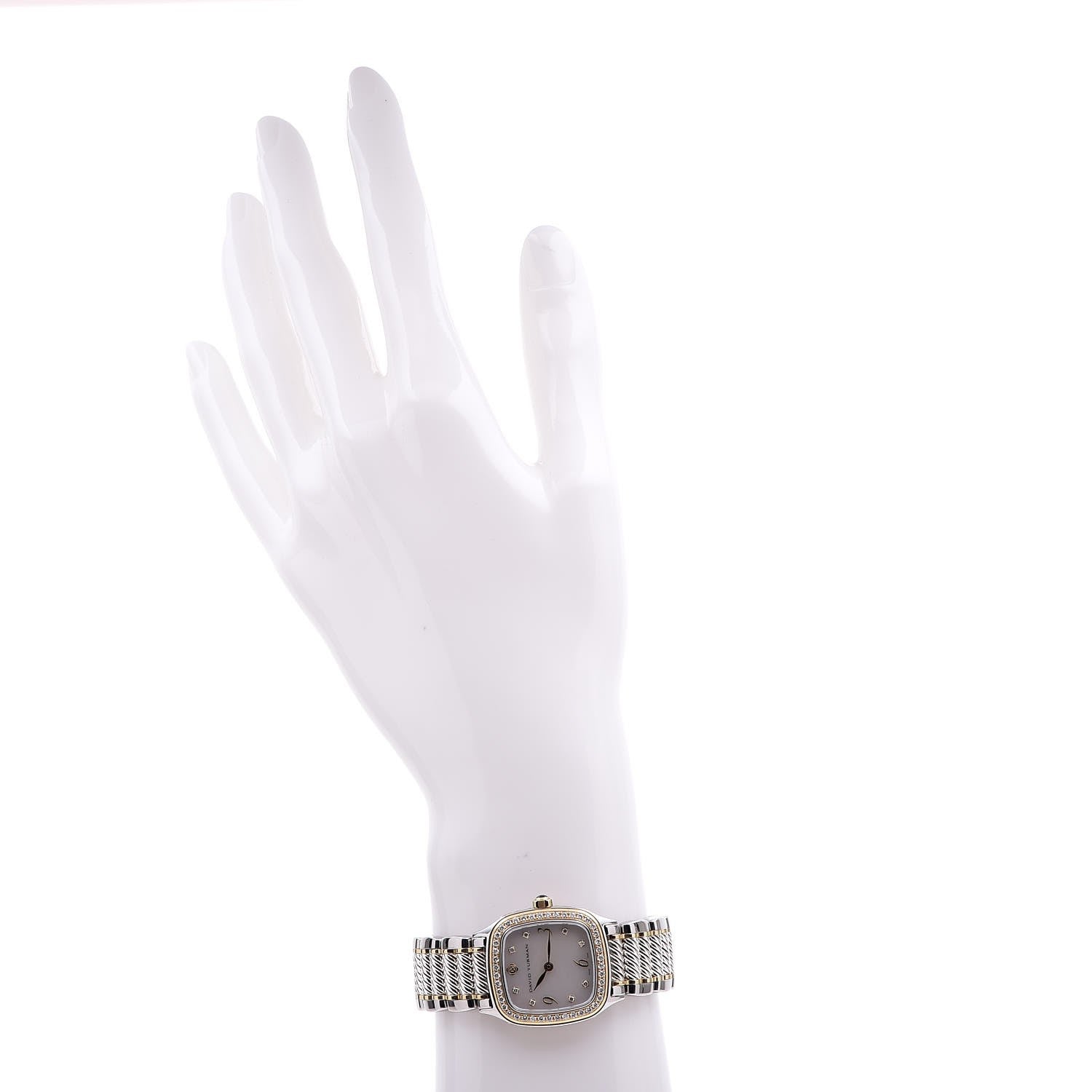 David Yurman Stainless Steel 18K Yellow Gold Diamond Mother of Pearl 25mm Thoroughbred Quartz Watch 2 of 7