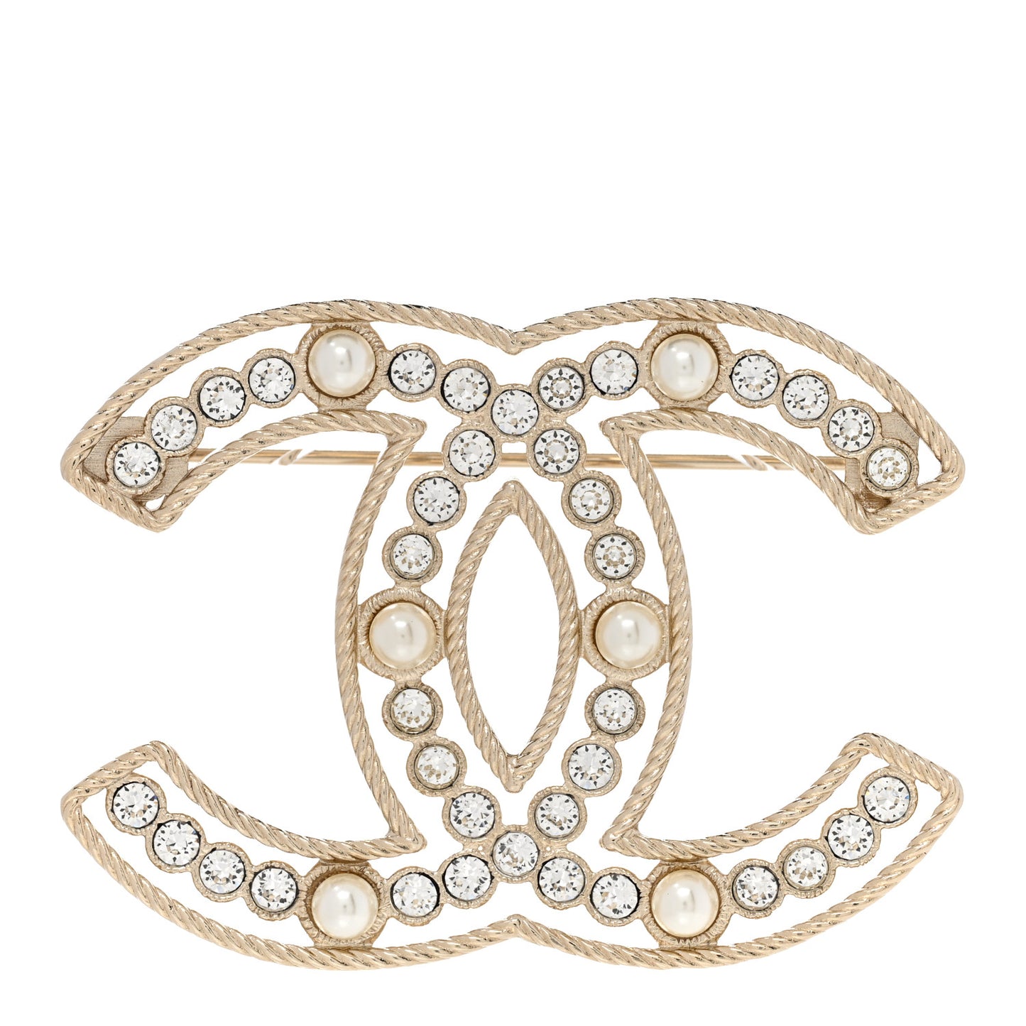 Pearl Crystal Sparkling Pearls CC Brooch Gold